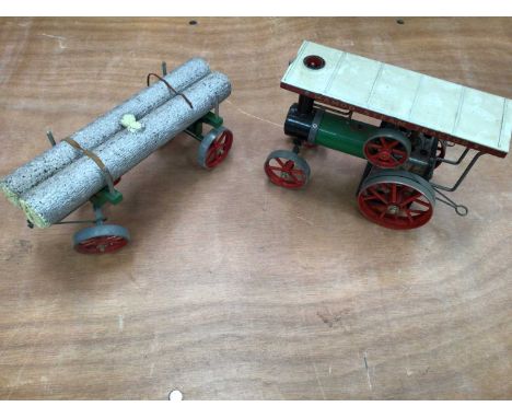 Mamod Stationary Traction Engine TE1A plus Lumber Wagon LW1 boxed.