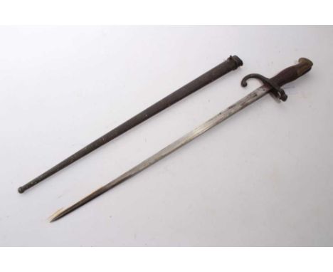 First World War French 1874 pattern gras bayonet in scabbard