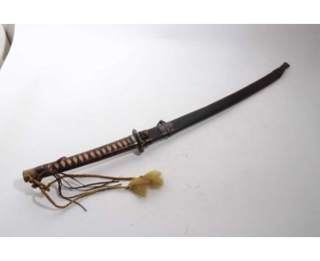 Second World War and earlier Japanese officers' katana with curved fullered blade, stamped 107 by Tsuba, blade 66cm, in an as