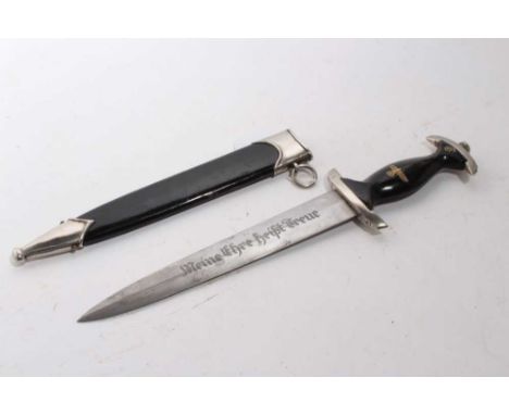 Composite Nazi SS model 1933 dagger, later painted wooden grip and insignia, the blade etched 'Meine Ehre heist True', in bla