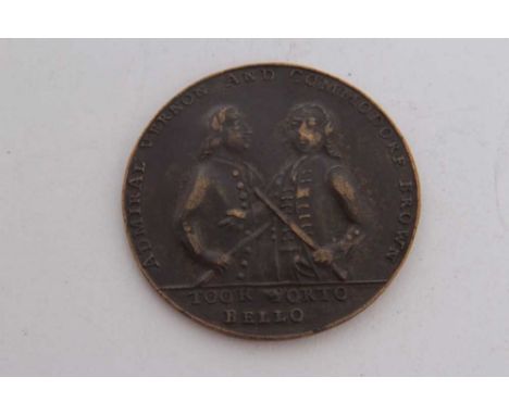 G.B. - Brass medallion commemorating Capture of Portobello 1739 Obv: half length figures of Vernon, r, and Brown three quarte