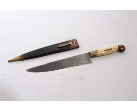 19th century German Dirk with brass and bone grip, steel blade by Gebb Weyersberg, Solingen, in a brass mounted leather scabb