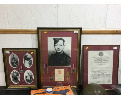 Second World War Casualty medal group comprising 1939 - 1945 Star, Burma Star, Defence and War medal, mounted in glazed frame