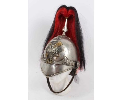 Scarce Victorian Forfarshire Light Horse troopers 1871 Pattern helmet with white metal and brass helmet plate, white metal sk