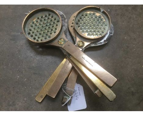 Unusual pair of 19th century brass tools stamped 'Bryan Corcoran Ld', possibly for cutting gran, 19cm long