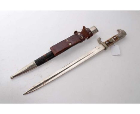 Nazi Police Bayonet, with polished steel blade by Weyersberg, Kirschbaum &amp; Co, Solingen, two piece horn grip with replacm