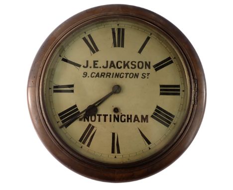 An early 20thC walnut cased mantel clock, the painted dial signed JE Jackson, 9 Carrington Street, Nottingham, with brass and