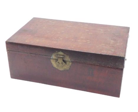A Chinese brown canvas trunk, with silvered mounts to the side handles, 29cm high, 75cm wide. (AF)