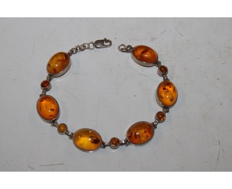 A vintage silver and amber bracelet, approx. 14gms 