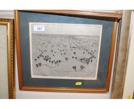 Pencil signed etching "Autumn Landscape"