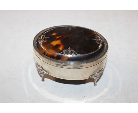 A silver and tortoiseshell trinket box AF approx. total weight 4.2oz 