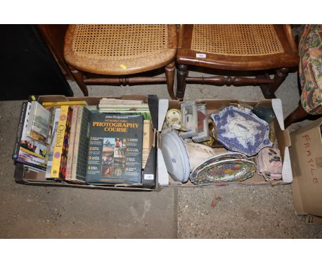 A box of various Art and other related books, and a box of various sundry china 