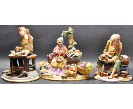 A group of three Italian&nbsp;Capodimonte ceramic figurines. The collection comprising of “&nbsp;Old Man Tinkering by&nbsp;Ce