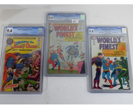 Comics - three 9.4 Graded DC comics comprising two Superman DC National Comics, World's Finest Comics # 159 Aug, D.C Comics, 