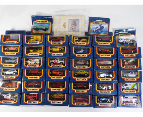 Matchbox - 38 diecast vehicles in original window boxes, including MB-1 Jaguar XJ6, MB-2 Rover Sterling and MB-8 Vauxhall Ast