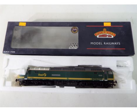 Bachmann - an OO gauge Class 57/0 Diesel locomotive op no 57602 First Great western, with label stating 'DCC ready', # 32-752