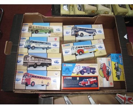 Ten U.S. Outline Corgi Classics Buses, Fire Vehicles, Emergency Cars, all boxed, unused. Includes #51701 Staten Island Pumper
