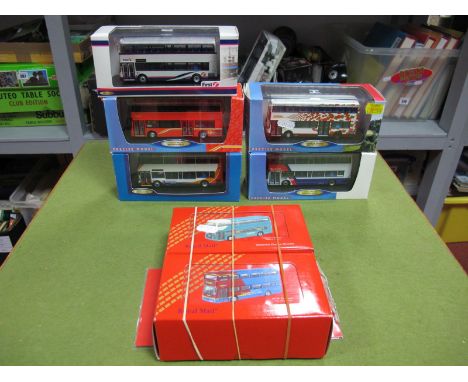 Five Northcord 1/76th Scale "OO Railway" Diecast Buses, plus two Special Edition Corgi 1/76th Scale "Royal Mail" Diecast Buse