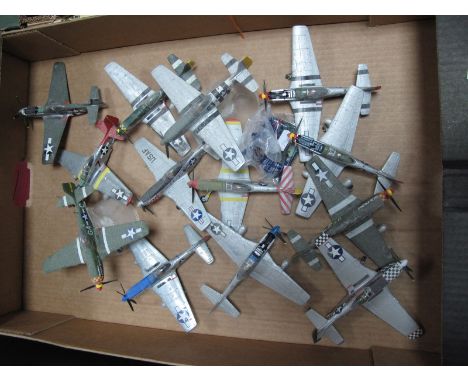 Thirteen Diecast WWII American Fighter Model Aircraft, by Corgi and other including Mustang. All models have been displayed, 