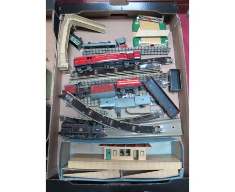 Hornby Dublo Three Rail Locomotive, rolling stock, lineside accessories including Class N2 0-6-2T Locomotive, R/No. 69557, BR