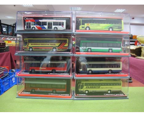 Eight Corgi 1:76th 'OO' Scale Diecast Original Omnibus Vehicles, including #43106 Leyland Lynx MKI London United, #44702 Denn