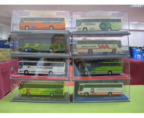 Eight Corgi 1:76th 'OO' Scale Diecast Model Original Omnibus Coaches, including #43304 Plaxton Premiere Bus Eireann/Eurolines