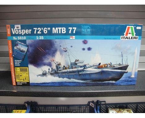 A Italeri #5610 1:35th Scale Plastic Motor Torpedo Boat Kit, Vosper 72' 6" MTB 77 Royal Navy Western Mediterranean 1943, phot