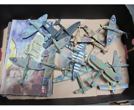 Sixteen Corgi WWII Era Diecast RAF Aircraft, including Hurricane, Spitfire, Avro Lancaster. All models have been displayed, s