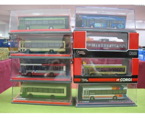 Eight Corgi 1:76th 'OO' Scale Diecast Model Original Omnibus Vehicles, including #43104 Leyland Lynx MKII - Nottingham City T
