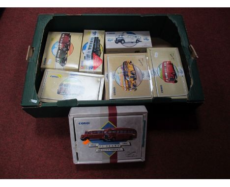 Ten Diecast Corgi Buses in Seven Boxed Packs, including #97187 AEC Regal Hanson of Huddersfield.