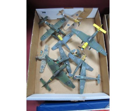 Nine Corgi and Other Diecast WWII German Fighter Aircraft, including Stuka, ME109. All models have been displayed, small part