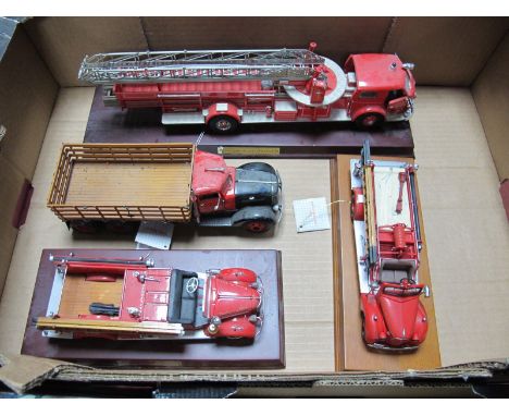 Four Franklin Mint Outline American Diecast Fire Truck Vehicles, including 1954 American LA France Fire Engine, 1939 Peterbil
