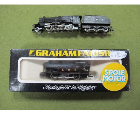 Two 'N' Gauge Locomotives by Graham Farish, #1706 General Purpose 0-6-0 tank locomotive, R/No. 7313, LMS black, in associated