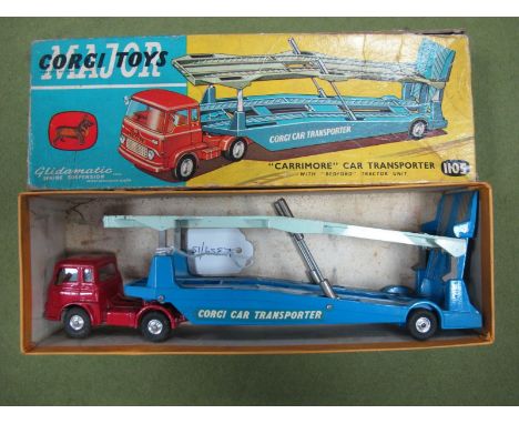 Corgi Toys No. 1105 'Carrimore Car Transporter', with Bedford tractor unit, overall fair/good, boxed, tears and creasing to b