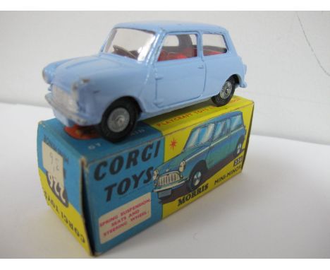 A Corgi Toys No. 226 Morris Mini Minor, in light blue, overall good plus, one of two chips noted, boxed, slight crushing to b