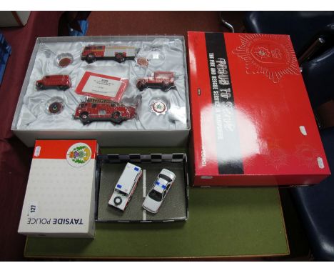 A Boxed Corgi #CC99152 The Fire and Rescue Service in Hampshire Diecast Four Vehicle Set, including four replica badges, cert