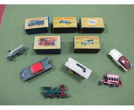 Nine Early Matchbox Diecast 'Models of Yesteryear', including #Y-15 Rolls Royce Silver Ghost, (boxed), #Y-6 Supercharged Buga