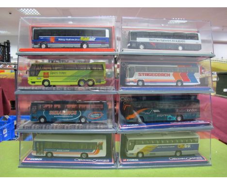 Eight Corgi 1:76th 'OO' Scale Diecast Model Original Omnibus Vehicles, including #42729 Van Hool Alizee British Airways, #427