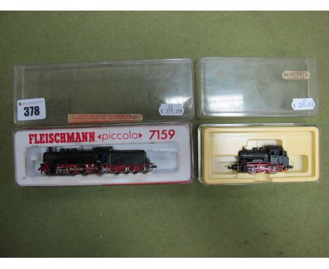 Two Cased 'N' Gauge Locomotives, Minitrix #51204300 0-6-0 Outline German Tank Locomotive, Fleischmann 'Piccolo' #7159 Outline