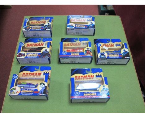 Seven Corgi 1/43rd Scale Diecast Batman Vehicles, boxed.