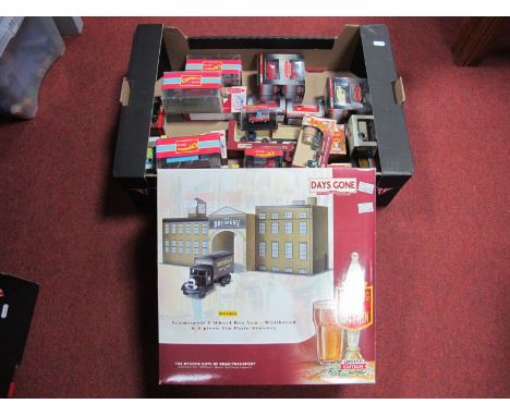 A Collection of Twenty 1/76th Scale Boxed Diecast "OO" Railway Vehicles by Corgi and Lledo; together with brewery building an
