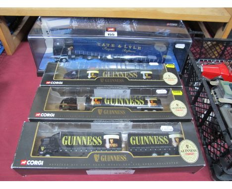 Four Corgi Diecast Commercial Vehicles, #75402 1:50th scale Leyland  - DAF Curtainside Tate and Lyle, perspex case, #59529 Gu