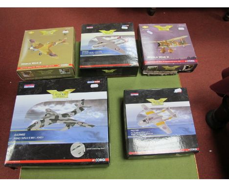 Five Boxed Corgi Aviation Archive Diecast Model Aircraft, Including #AA37305 1:72nd scale De Havilland Vampire T.11, W2507, b
