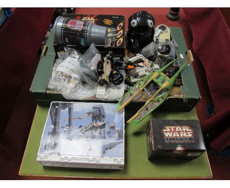 A Quantity of Modern Star Wars Plastic Space Vehicles, Figures, Playing Cards, including Hasbro Star Wars Episode 1 #61778 Bo