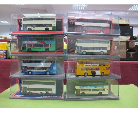 Eight Corgi 1:76th 'OO' Scale Diecast Model Original Omnibus Double Decker Buses, including #43604 Palatine II Uxbridge Buses