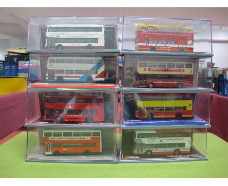 Eight Corgi 1:76th 'OO' Scale Diecast Model Original Omnibus Double Decker Buses, including #43610 Northern Counties Palatine