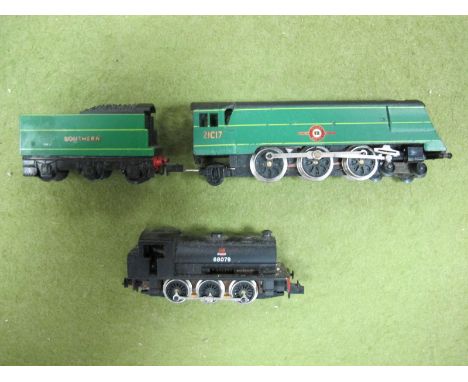 Two 'N' Gauge Model Railway Locomotives, including a 4-6-2 'Merchant Navy Class' in Southern Livery, and a 0-6-0 Saddle Tank 