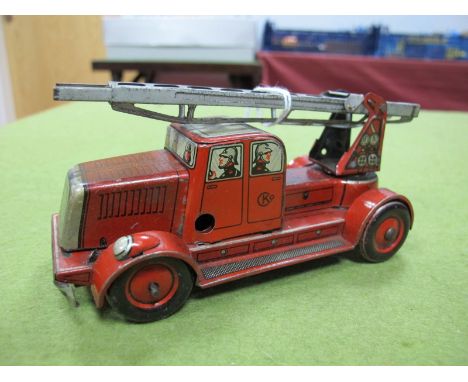 A Mid XX Century Tin - Plate Clockwork Fire Engine By Kelleman (CKO), X cm long.