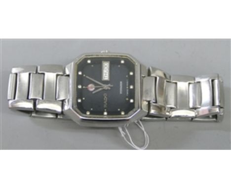 Armbanduhr Stahl, "Rado", Voyager, Automatik, Day Date, schwarzes Zifferblatt, Band nicht Original, läuft an, 
