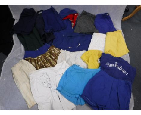 A 'RELCO BOBBY SPORTSWEAR' COAT and a collection of vintage sportswear including shorts, tennis skirts etc